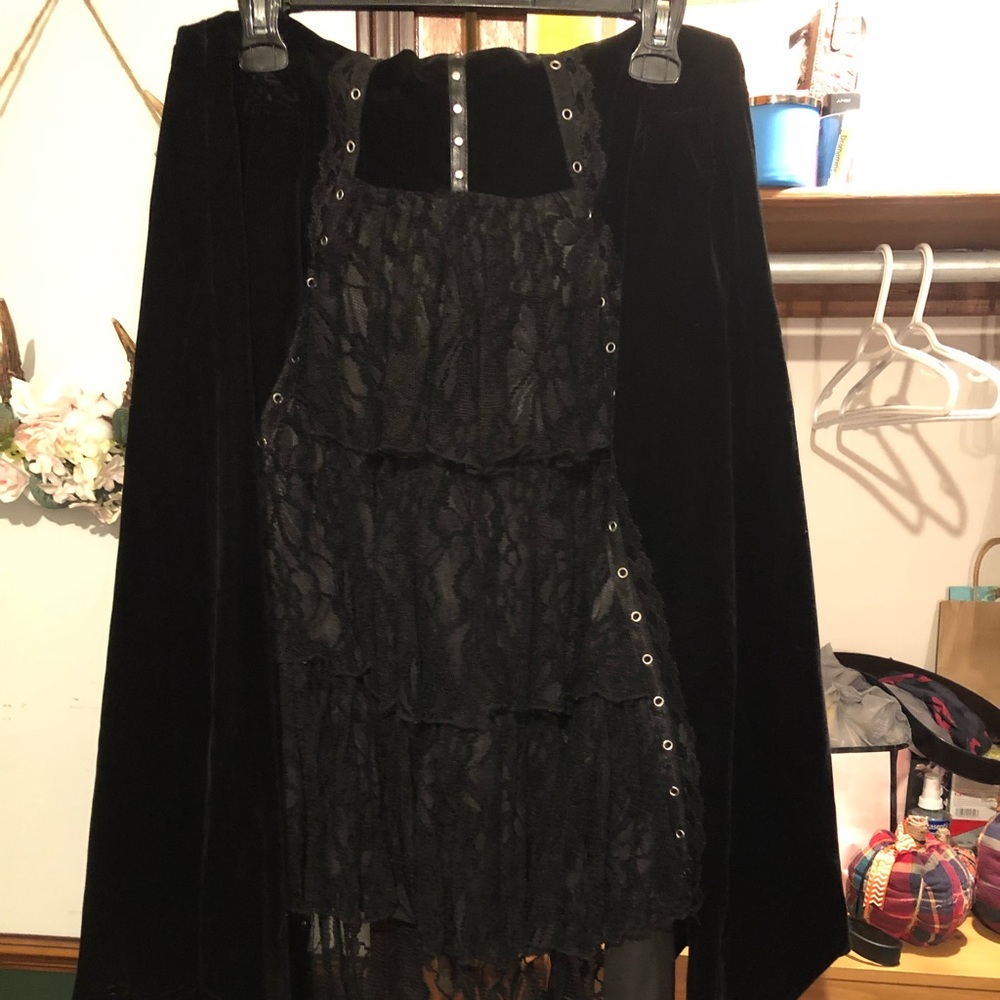 Costume dress with black lace detailing